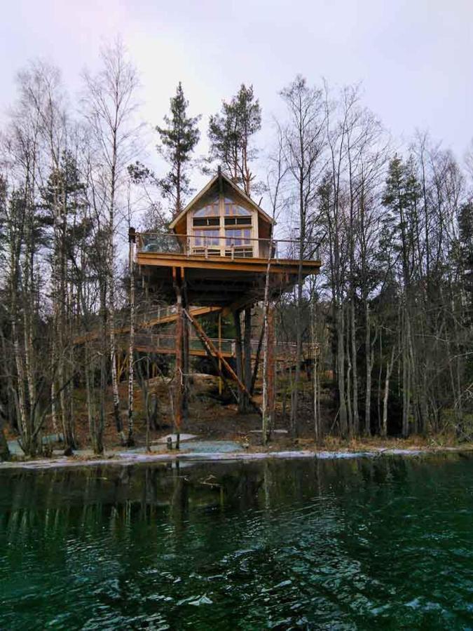 Tretopphytter Pa Grensen - Beverhytta Med Robat Og Gjeddefiske Халден Экстерьер фото
